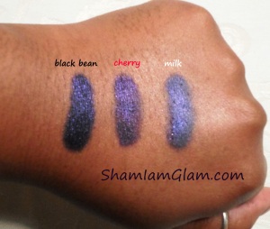 swatches of blackened violet over NYX jumbo pencils